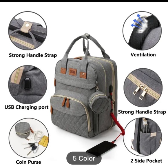 Baby Diaper Bags with Changing Station, Waterproof Diaper Bag Backpack - Picture 5 of 8